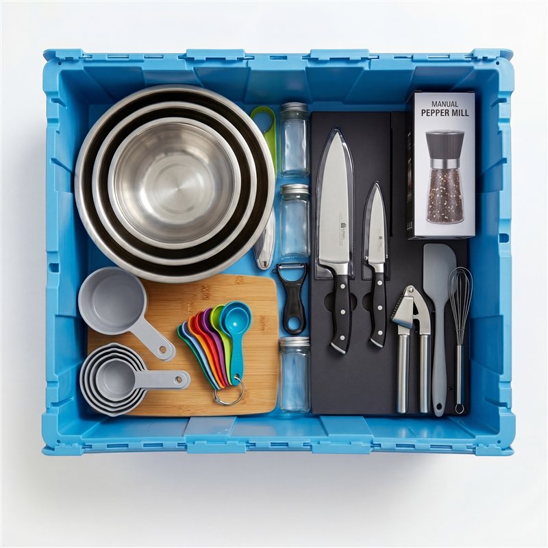 Kitchen equipment stored in a Fort Lox box